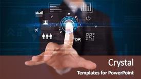  Presentation with web technology - Theme enhanced with virtual network - businessman touching future web technology background and a  colored foreground