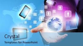  Presentation with hands holding - Cool new PPT layouts with virtual network - image of business person holding backdrop and a light blue colored foreground