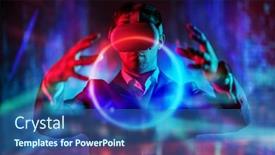  Presentation with information technologies - Presentation design with virtual-reality-a-man background and a  colored foreground