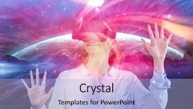  Presentation with virtual reality - Beautiful slide deck featuring virtual reality against red vortex backdrop and a light blue colored foreground