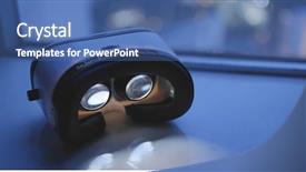  Presentation with night vision - Audience pleasing PPT layouts consisting of virtual reality device at night backdrop and a ocean colored foreground