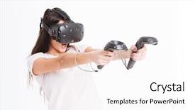  Presentation with young children playing multicultural - Cool new PPT theme with virtual reality device holding joystick backdrop and a white colored foreground