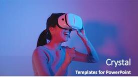  Presentation with virtual reality - PPT layouts enhanced with virtual reality device over red background and a ocean colored foreground