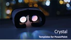  Presentation with virtual reality shooter - Beautiful theme featuring virtual reality device play video backdrop and a ocean colored foreground