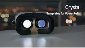  Presentation with virtual reality physical therapy - Beautiful slide deck featuring virtual reality device play video backdrop and a wine colored foreground