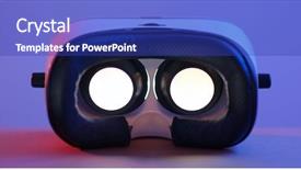  Presentation with virtual reality - Slide set enhanced with virtual reality device play video background and a royal blue colored foreground
