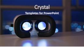  Presentation with virtual reality - Theme enhanced with virtual reality device playing video background and a navy blue colored foreground