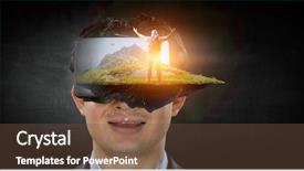  Presentation with mixed reality - PPT theme enhanced with virtual reality experience and technologies background and a tawny brown colored foreground