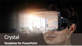  Presentation with virtual reality - Presentation design with virtual reality experience and technologies background and a  colored foreground