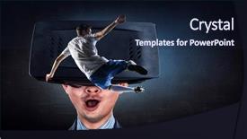  Presentation with mixed reality - Slide set consisting of virtual reality experience and technologies background and a wine colored foreground