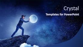  Presentation with experience - Slide set consisting of virtual reality experience man in vr glasses background and a navy blue colored foreground