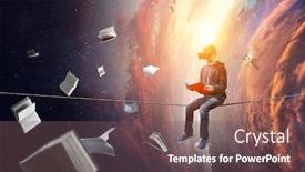  Presentation with experience - PPT theme with virtual-reality-experience-young-man background and a violet colored foreground