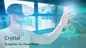  Presentation with tank - Amazing slides having young man using virtual reality glasses against fish swimming in a darkest tank backdrop and a light blue colored foreground