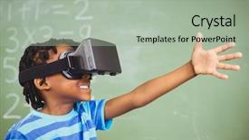  Presentation with virtual reality - Cool new PPT theme with virtual reality glasses in classroom backdrop and a light gray colored foreground