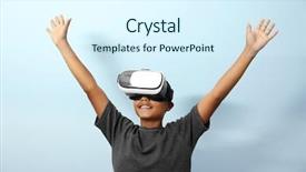  Presentation with american graduation african education - Slide deck with virtual reality glasses on light background and a  colored foreground