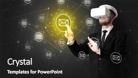  Presentation with virtual reality - Slide set featuring virtual reality glasses organize online background and a dark gray colored foreground