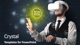  Presentation with virtual reality - Colorful presentation enhanced with virtual reality glasses organize online backdrop and a wine colored foreground