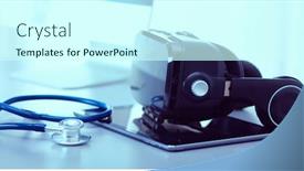  Presentation with virtual technology - Theme having virtual-reality-goggles-on-desk background and a cool aqua colored foreground