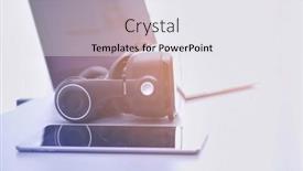  Presentation with virtual reality - Slides consisting of virtual-reality-goggles-on-desk background and a  colored foreground