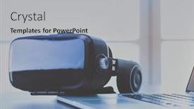  Presentation with virtual reality - Presentation theme with virtual-reality-goggles-on-desk background and a light gray colored foreground