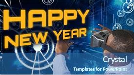  Presentation with high voltag line - PPT theme enhanced with virtual reality headset against binary background and a  colored foreground