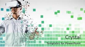  Presentation with green lines - Presentation having blue and green square background and a mint green colored foreground