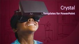  Presentation with virtual reality - Audience pleasing presentation theme consisting of virtual reality headset against maroon backdrop and a tawny brown colored foreground