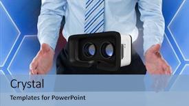  Presentation with hexagon - Beautiful presentation design featuring virtual reality headset with hexagon backdrop and a light blue colored foreground