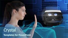  Presentation with virtual hand - PPT theme having virtual reality headset with transition background and a ocean colored foreground