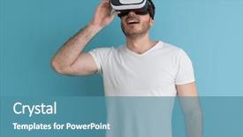  Presentation with experience - Cool new presentation theme with virtual reality isolated on blue backdrop and a teal colored foreground