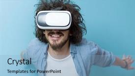  Presentation with experience - Cool new PPT theme with virtual reality isolated on blue backdrop and a light blue colored foreground