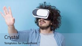  Presentation with virtual reality - Cool new PPT theme with virtual reality isolated on blue backdrop and a light blue colored foreground
