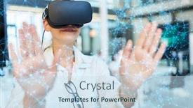  Presentation with female doctor - Slide set featuring virtual-reality-network-simulation background and a sky blue colored foreground