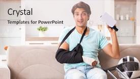  Presentation with rider - Beautiful presentation theme featuring virtual reality rehab - injured motorbike rider recovering backdrop and a soft green colored foreground