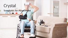  Presentation with rider - Colorful slides enhanced with virtual reality rehab - injured motorbike rider recovering backdrop and a sky blue colored foreground