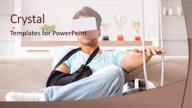  Presentation with motorsports motocross enduro rider - Presentation having virtual reality rehab - injured motorbike rider recovering background and a lemonade colored foreground