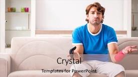  Presentation with 3d man sitting question mark - Beautiful theme featuring virtual reality rehab - young man with injured arm backdrop and a soft green colored foreground