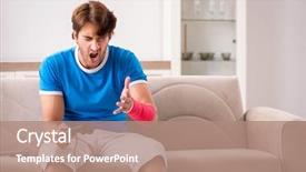  Presentation with young - Beautiful presentation design featuring virtual reality rehab - young man with injured arm backdrop and a coral colored foreground