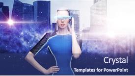  Presentation with future city - PPT theme with virtual reality science future technology background and a ocean colored foreground