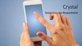  Presentation with fingers - Theme enhanced with virtual screening - female fingers touching blank smartphone background and a light blue colored foreground