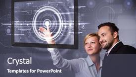  Presentation with young happy couple - PPT theme featuring virtual screening - happy young couple touching modern background and a gray colored foreground