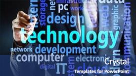  Presentation with information technology - Audience pleasing presentation design consisting of virtual screen information technology concept backdrop and a ocean colored foreground