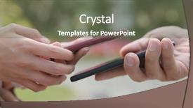  Presentation with money transfer applications - Presentation design featuring retail systems - paying money between cellphone background and a  colored foreground