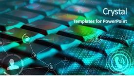  Presentation with virtual team - Slide deck with virtual team - computer keyboard with glowing icons background and a ocean colored foreground