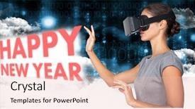  Presentation with coding binary code blue polygonal - Audience pleasing slides consisting of virtual video glasses against clouds backdrop and a lemonade colored foreground