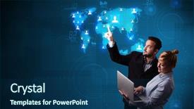  Presentation with young happy couple - Amazing PPT theme having virtual world - happy young couple choosing backdrop and a ocean colored foreground