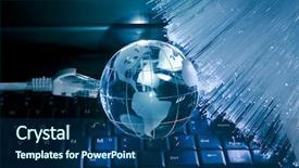  Presentation with optic - Slides with virtual world - hi-tech earth globe against fiber background and a ocean colored foreground