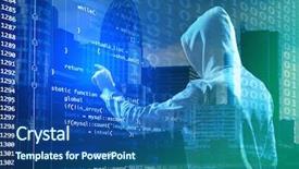 presentation powerpoint code Presentation with code - Beautiful slides featuring virus - double exposure of hacker working backdrop and a ocean colored foreground