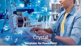  Presentation with computer virus - Slide set featuring virus-background-against-male-executive background and a ocean colored foreground