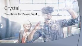  Presentation with virus - PPT layouts enhanced with virus background against male graphic designer using the virtual reality headset background and a sky blue colored foreground